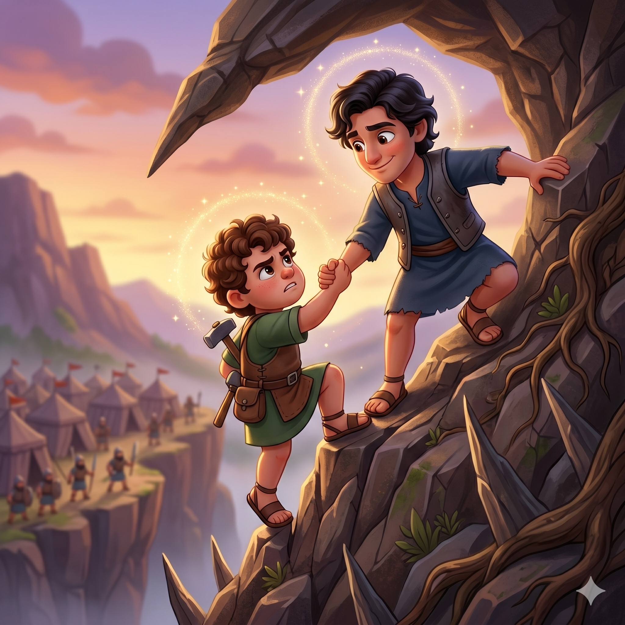 O Salto da Coragem e o Amigo Fiel | história bíblica infantil heróis